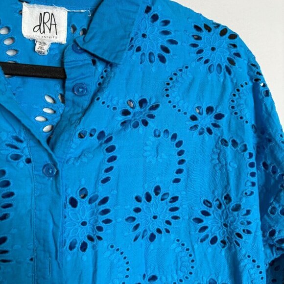 Anthropologie dRA bright blue eyelet embroidered long button down dress - Picture 2 of 5